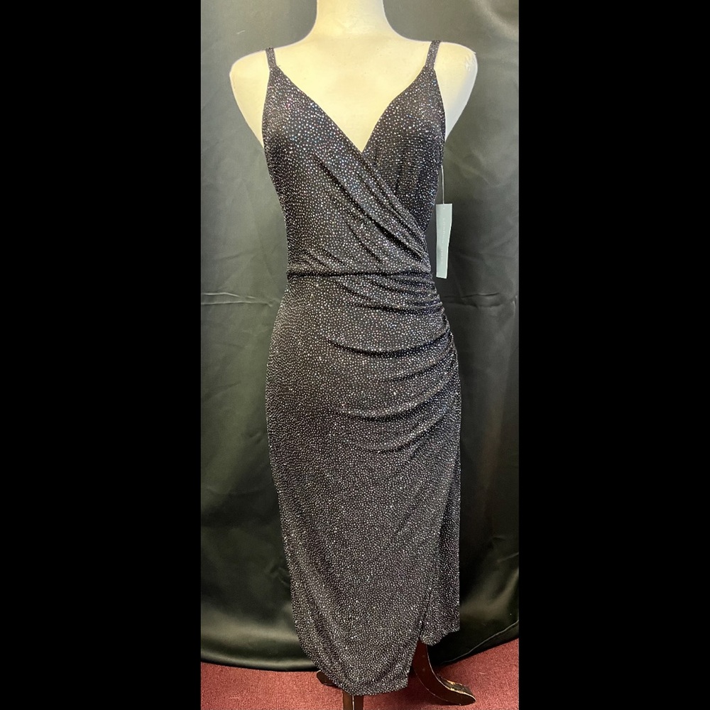 NWT London Times Sparkly Stretchy Black MIDI Dress Size 6